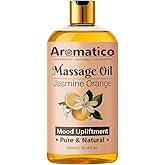 AROMATICO Massage Oil with Jasmine & Orange Essential Oils – Infused with Sesame, Almond & Jojoba Oils – Full Body Massage Oil for Relaxation – for Men & Women – 10 Fl Oz