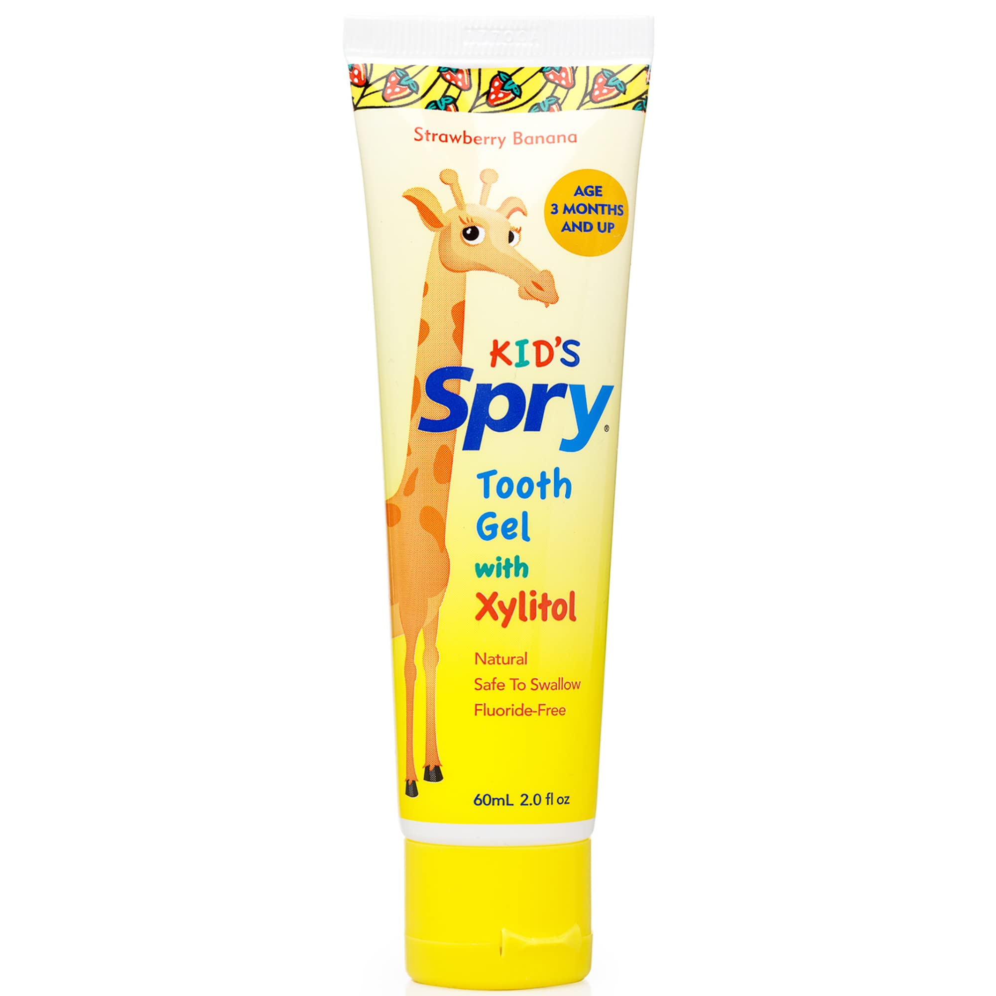 Spry Natural Xylitol Toothpaste for Baby, Toddler and Kids Age 3 Months and Up - Fluoride Free Tooth Gel, Tasty, Support Development of Emerging Teeth, Strawberry Banana 2 Fl Oz (Pack of 1)