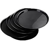 Neadas Round Plastic Fast Food Serving Trays, Cafeteria Tray Platters, Black, 6 Packs
