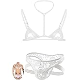Ausing Men's Sissy Lace Lingerie Set with Sheer Bra Top & Panty Underwear Set 2-Piece Nightwear S-XL