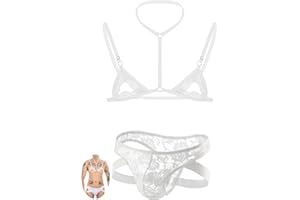 Ausing Men's Sissy Lace Lingerie Set with Sheer Bra Top & Panty Underwear Set 2-Piece Nightwear S-XL