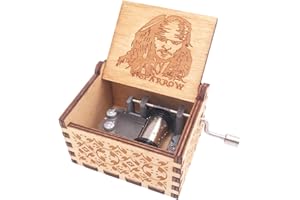 YOUTANG Jack Sparrow Music Box Hand Crank Musical Box Carved Wooden,Play Davy Jone's Theme,Brown