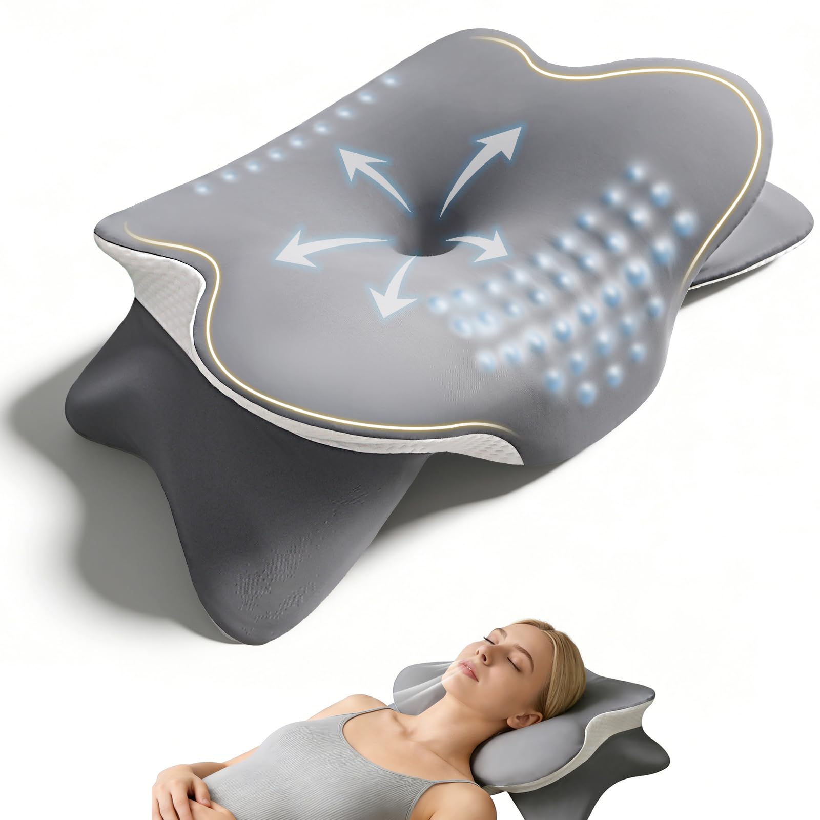 Nackenkissen Kopfkissen, Nackenstützkissen mit 3D-Nackenstütze, CertiPUR-US & OEKO-TEX zertifiziert, Seitenschläferkissen mit Atmungsaktivem Waschbarem Bezug, für Seiten-, Rücken- & Bauchschläfer