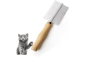 KOOFULL Dog Cat Pet Comb Double-Sided Grooming Brush Metal Comb for Loosening up Removing Mats Debris Tangles and Knots Wooden Handle Stainless Steel Tooth Perfect for Honghair Pets