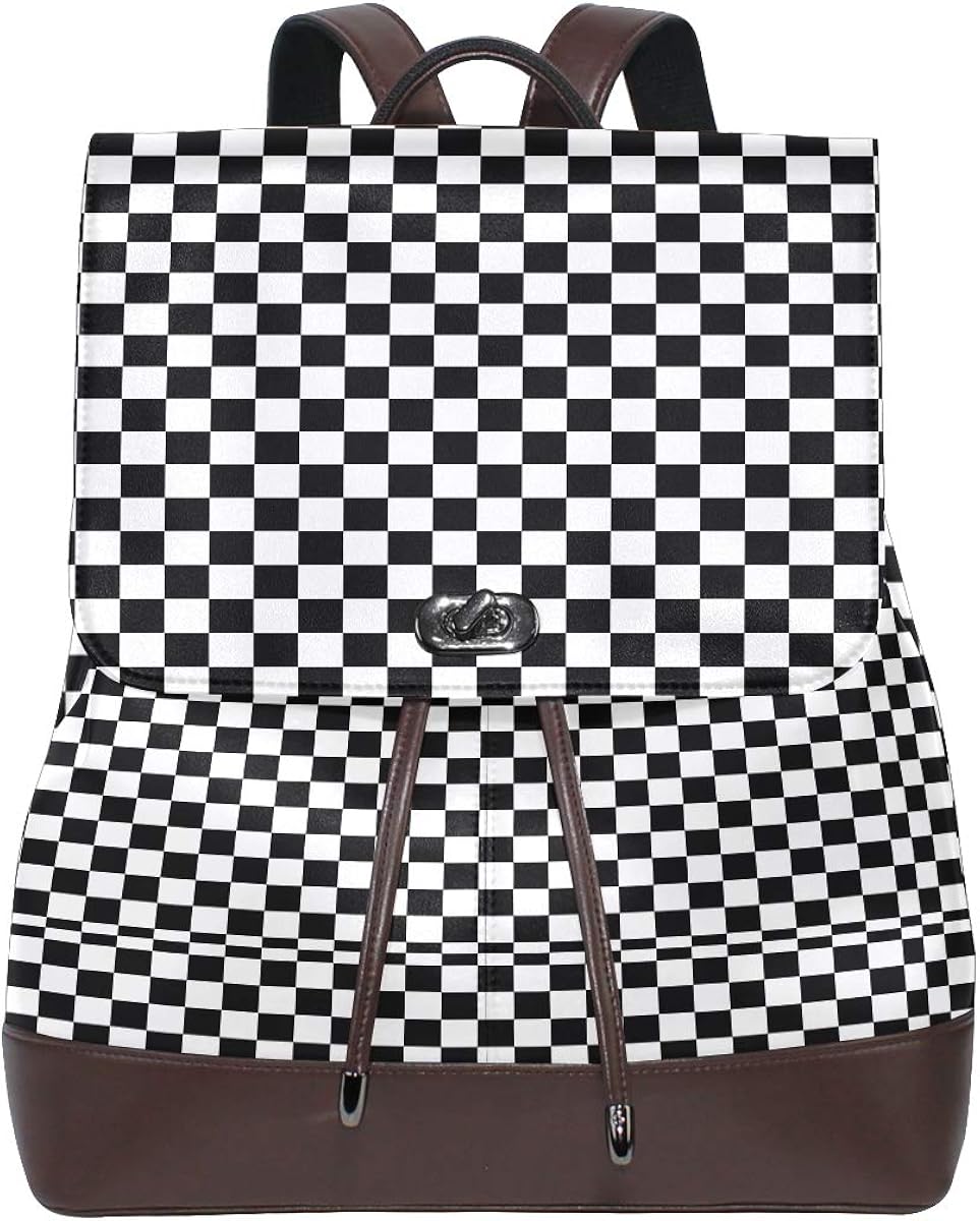 Small Checkered Black And White Square Backpack Bag Leather Leather Bag
