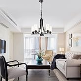 BONLICHT Rustic Kitchen Island 5-Light Oil-Rubbed Bronze Traditional Chandelier Industrial Vintage Pendant Lights Classic Gla