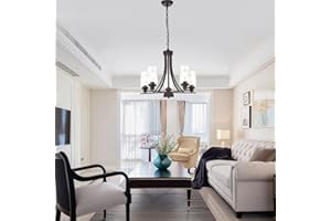 BONLICHT Rustic Kitchen Island Chandelier Lighting 5 Light Oil-Rubbed Bronze Traditional Chandelier Industrial Vintage Lighting Fixtures Hanging Pendant Lights Classic Glass Ceiling Lighting UL Listed