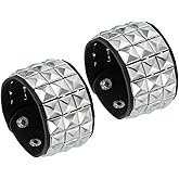 MECCANIXITY 2 Pcs Leather Punk Bracelet 8.7"/22cm Layered Row Square Rivets Bracelet,