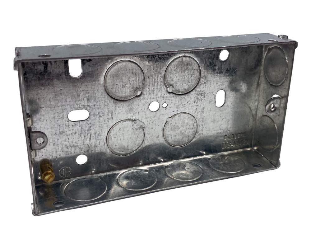 Klite 25mm Double 2 Gang Wall Pattress Metal Back Box Flush Mounted for Electrical Sockets Switches x1