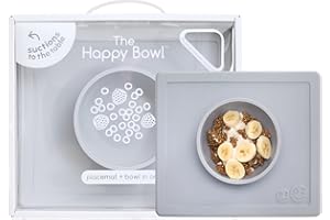 ezpz Happy Bowl - 24 Months + (Pewter) - 100% Silicone Suction Bowl with Built-in Placemat – Dishwasher Safe