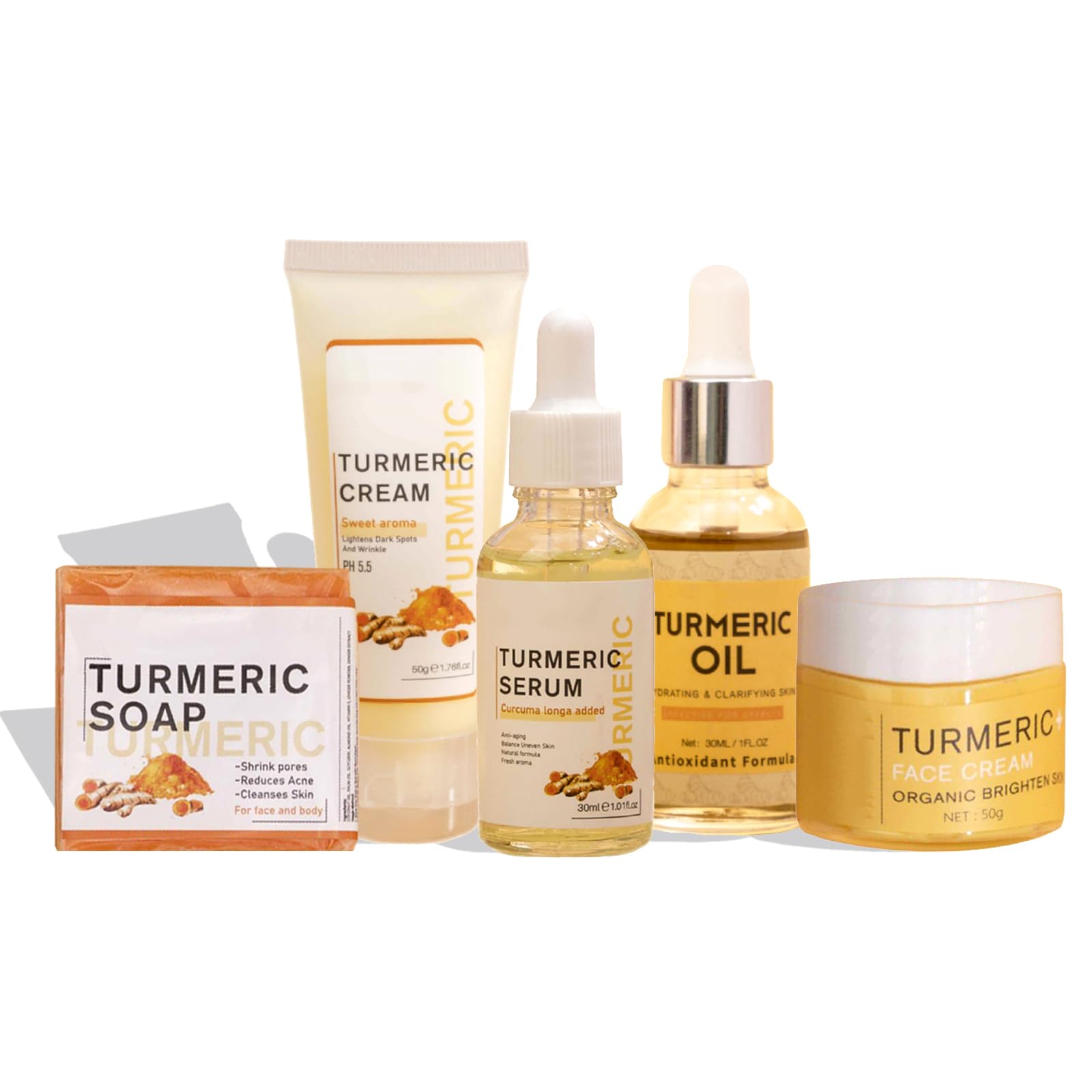 JasCherry 5PCS Turmeric Skin Care Kit including Turmeric Cream, Turmerics Soap