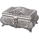 Feyarl Vintage Jewelry Trinket Box Earring Ring Treasure Chest Case Necklace Organizer Storage Decorative Keepsake Box for Girl Woman Christmas Gift Home Deco(6.7 x 4.7 x 3.5 inch)