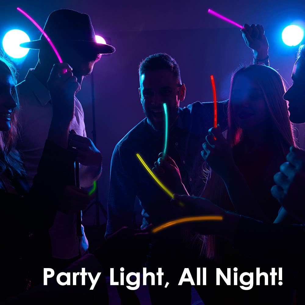300 Glow Sticks Bulk Party Supplies - Glow in The Dark Fun Party Favors Pack with Connectors, Neon 8 inch Glowsticks Bracelets and Necklaces: Toys & Games