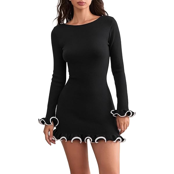 Amazon.com: YAYAOAYAY Women Y2K Knit Mini Dress Contrast Trim Crew