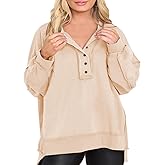 Eytino Women's Plus Size Sweatshirts Button Henley Neck Casual Long Sleeve Oversized Pullover Tops Shirts(1X-5X)
