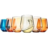 Khen European Style Shatterproof Tritan Stemless Wine Glasses, Acrylic Glass Drinkware, Unbreakable Colored, 6 - Set - BPA-free plastic, Reusable, Dishwasher Safe, All Purpose Glassware 15oz - (Muted)