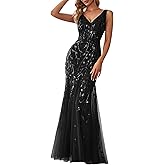 Ever-Pretty Women's Sequin Formal Dress Double V-Neck Sleeveless Mermaid Long Evening Prom Dresses 07886