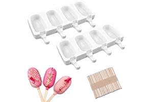 Sakolla 2 Pack Small Silicone Popsicle Molds, 4 Cavities Oval Ice Pop Molds with 50 Wooden Sticks for Homemade Ice Cream, Cak