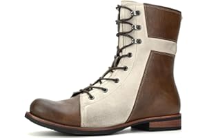 WEOOAR Men's Motorcycle Boots Casual Dress Retro Lace-up Boots for Men Riding Boots