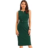 Allegra K Sleeveless Work Sheath Dress for Women's Elegant Round Neck Belted Bodycon Pencil Dress