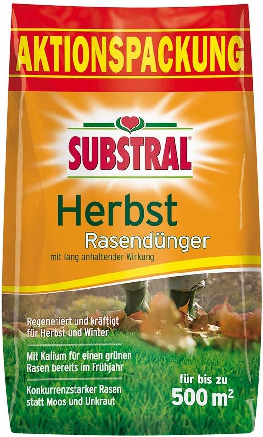 Substral Herbst Rasendünger, kaliumreicher Spezial-Rasendünger mit lang anhaltender Wirkung für 500 m², 12,5 kg Sack