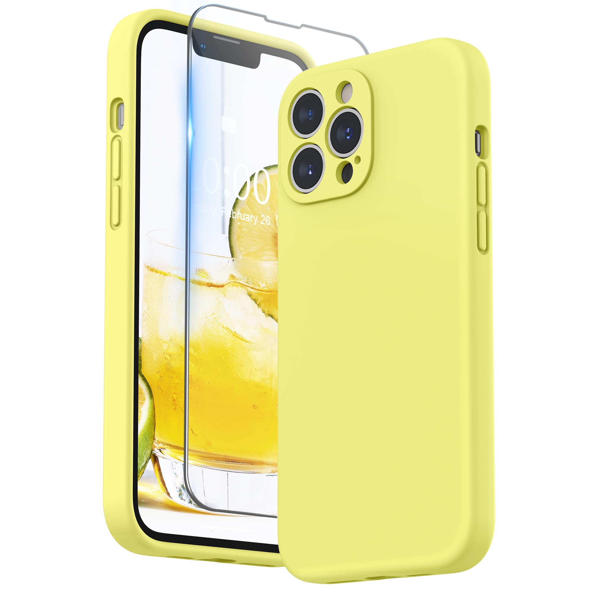 SURPHY Compatible with iPhone 13 Pro Max Case with Screen Protector, Liquid Silicone Protection for Each Lens Shockproof Thickened Rubber Cover for iPhone 13 Pro Max 6.7 inch 2021, Yellow — image 1