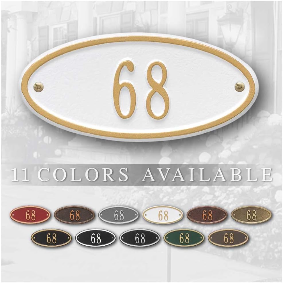 Plaques & Wall Art - Whitehall™ Personalized Cast Metal Address plaque - The Petite, Madison Oval Plaque. Made in the USA. BEWARE OF IMPORT IMITATIONS. Display your address and street name. Custom house number sign.