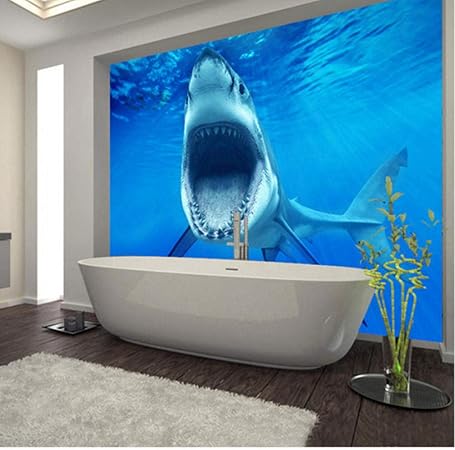 Amazon Co Jp 現代のシンプルな3dステレオサメ写真壁画壁紙バスルームpvc防水ウォールステッカー3d Paisagem家の装飾 0x140cm ホーム キッチン