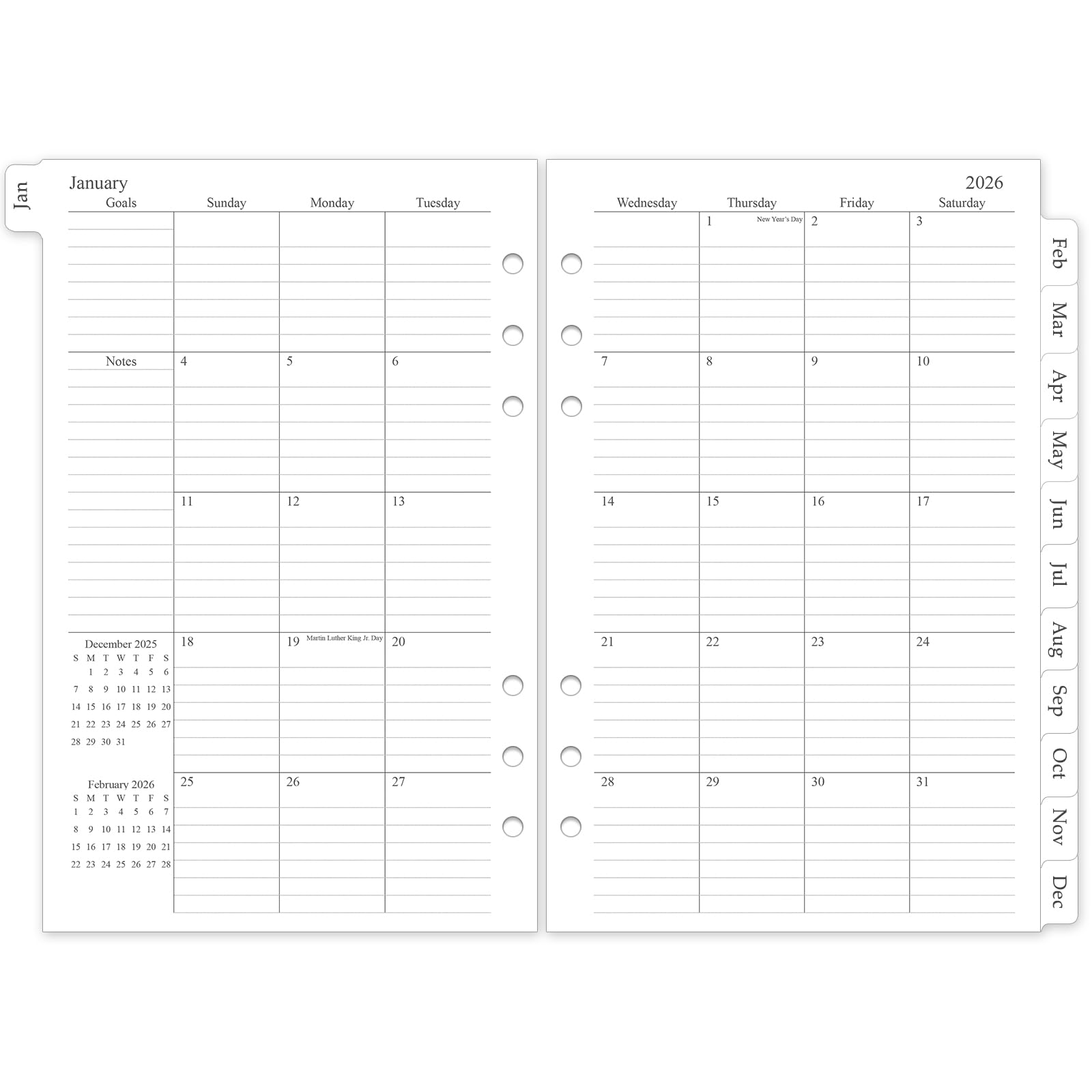 Photo 1 of 2026 Monthly Planner Refill, A5 Medium Planner Inserts for 6 Holes, 5.5"x8.5", Jan. 2026 - Dec. 2026, 12 Monthly Calendars with Laminated Tabs, 6-Hole Punched