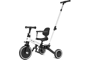 Glaf Tricycle for Toddlers 1-3 Toddler Bike with Push Handle 2-4 Years Baby Bike Toy for 1 Year Old Boys and Girls Balance Bike with Removable Pedal, Backrest, Adjustable Seat, Gifts (White)