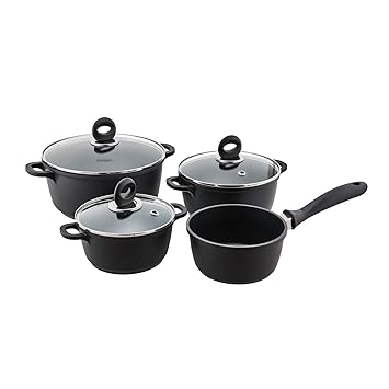 Steinbach Topfset Combray | 4-teilig | Aluguss | mit Glasdeckel | Ø 16/20 / 24 cm | spülmaschinenfest | Kochtopf | Stieltopf 