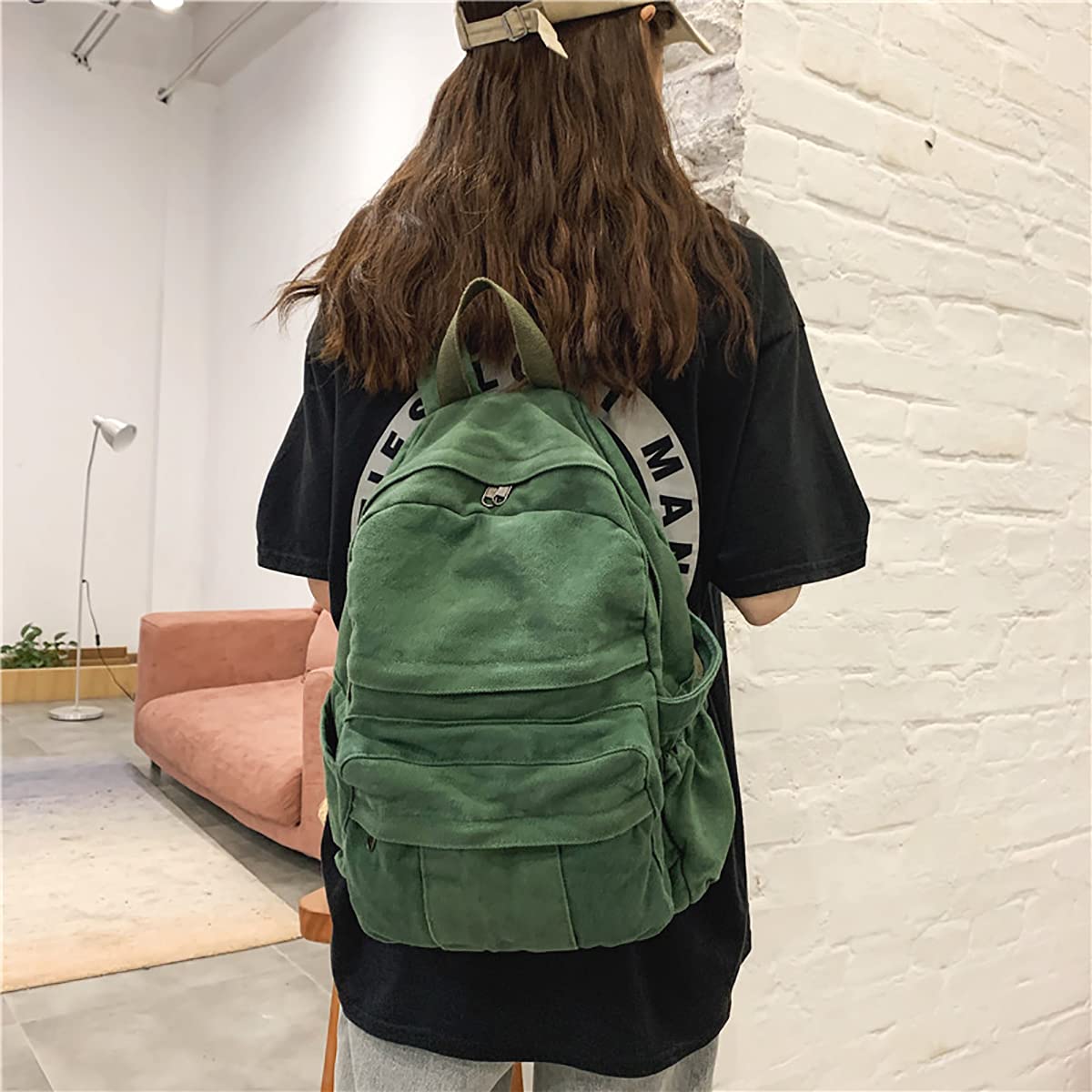 Laptop Backpack for Women Travel Canvas Backpack for Women Vintage Green Aesthetic Backpack for School