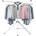 JAUREE Tripod Clothes Drying Rack Folding Indoor, Portable Drying Rack Clothing and Height-Adjustable, Space Saving Laundry Drying Rack with 20 Clips