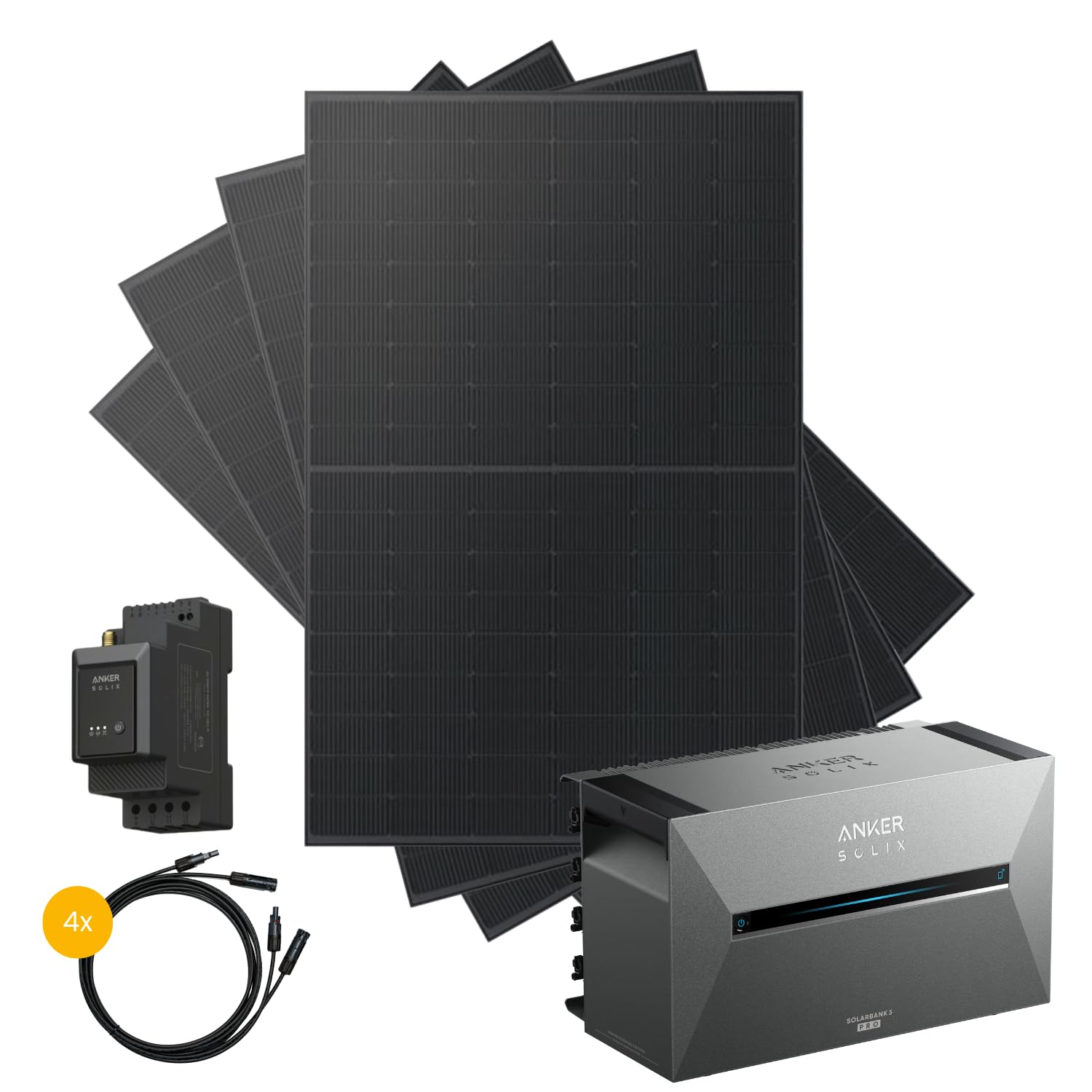 Kleines Kraftwerk 2000W Balkonkraftwerk ohne Halterung inkl. Anker Solarbank 3 Pro | Balkon Kraftwerk mit Speicher 800W komplett Steckdose | Solaranlage Komplettset | 4x500Wp bifaziale Solarmodule
