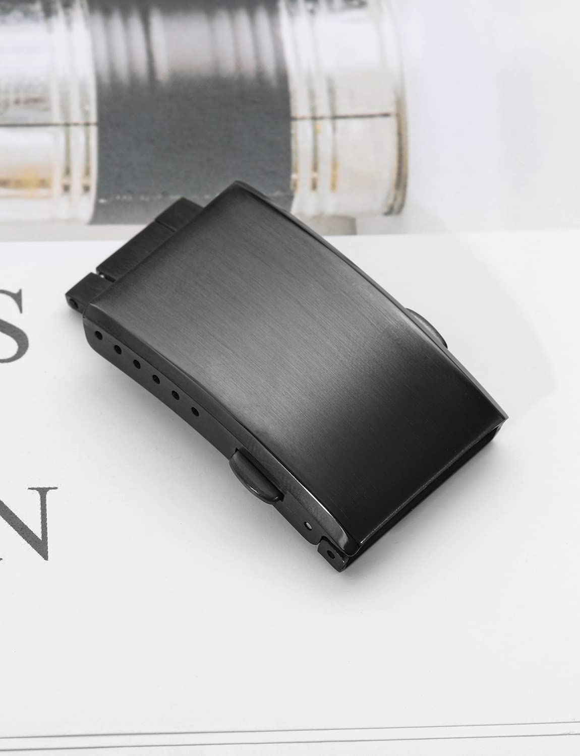 watchdives Watch Buckle 18mm/20mm/22mm Fold Safety Milled Clasp Replacement Stainless Steel Watchband Clasp (Black, 22mm)