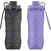 YCTMALL Silicone Collapsible Water Bottles,Lightweight Reusable Leakproof For Traveling Camping Hiking Cycling Sports Outdoor,Foldable Portable Travel Water Bottle 600ML Dark Grey And Purple 2Pack.