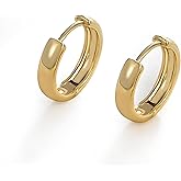 14K Gold Plated Hoop Earrings for Women, Small Huggie Hoop Earrings, Dainty Minimalist Gold Hoops, Huggie Earring Chunky Classic Circula, Hypoallergenic Lightweight Gold Earrings.