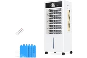 JRD 3-IN-1 Evaporative Air Cooler, 80° Oscillation Air Cooler with 3 Speeds, 4 Modes, 12H Timer, 2.4Gal Tank, Remote, Portable Swamp Cooler for Bedroom Home Office Garage