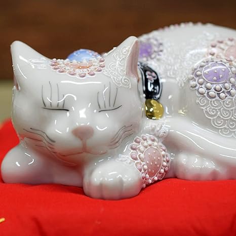 Amazon 開運 置物 九谷焼 眠り猫 花むらさき 陶器 商売繁盛 アイテム 風水 グッズ 置物 オブジェ オンライン通販