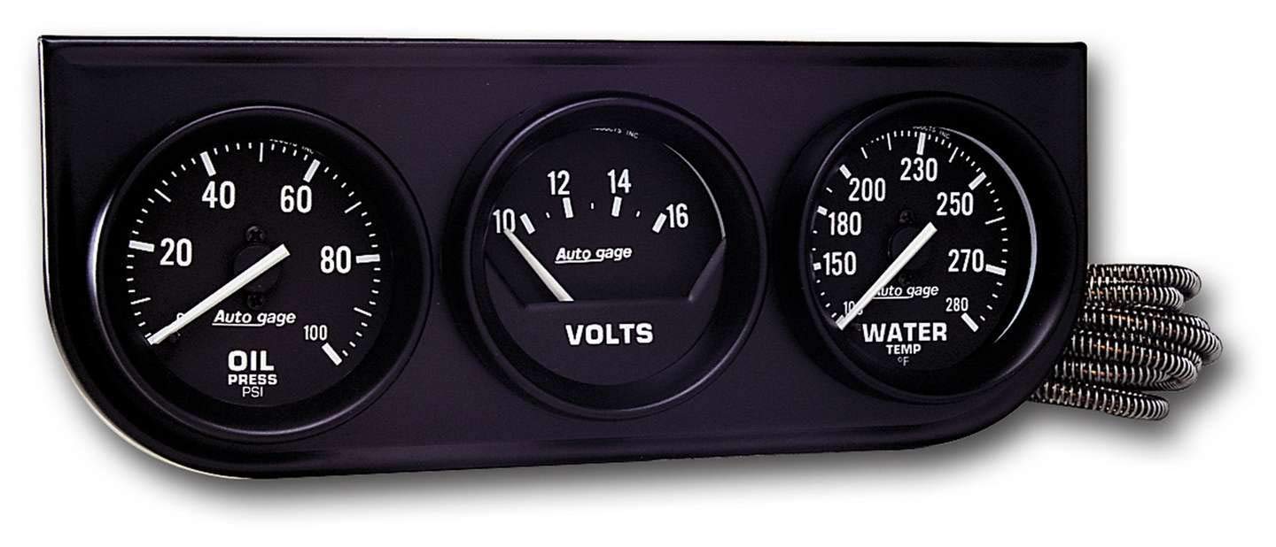 Photo 1 of AUTO METER 2397 Autogage Black Console Oil/Volt/Water Gauge,2.3125 in., Black dial/Black bezel