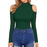 HERLOLLYCHIPS Mock Neck Tops for Women Cold Shoulder Long Sleeve Ribbed Knit Tight Stretchy Sexy Dressy Casual T-Shirts