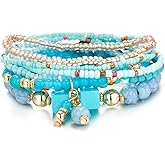 LXSSLY 8Pcs Bohemian Stackable Beaded Bracelets Set for Women,Handmade Layered Strand Bead Bracelets, Boho Crystal Elastic Stretch Bracelets for Women