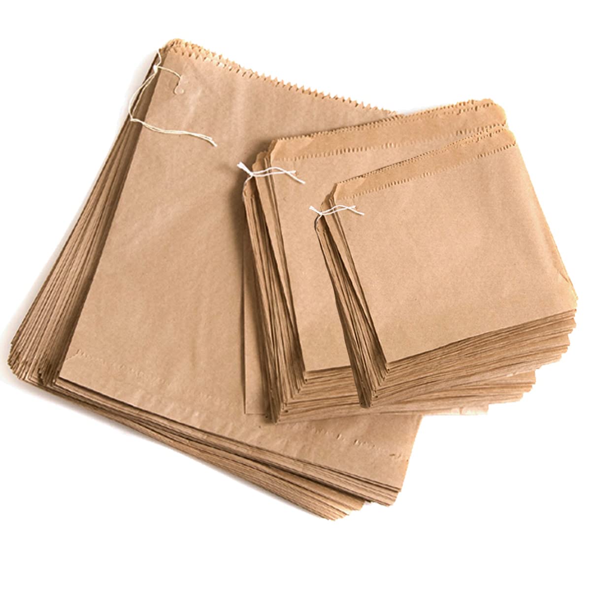 Pack of 100 Brown Strung Kraft Paper Food Bags Food Use Groceries Sandwiches Fruit Candy Sweet Chips Bags Café Restaurant (8.5x8.5")