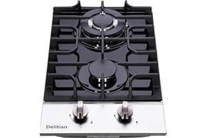 DELITIAN 12 Inch Gas Cooktop, Built-in Tempered Glass 2 Burners Gas Stovetop LPG/NG Convertible Gas Stove Dual Fuel Gas Hob for RVs, Apartments, Outdoor DT2188A