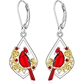 Cardinal Earrings for Women Red Cardinal Earrings Dangle Floral 925 Sterling Silver Leverback Bird Jewelry Memorial Gifts