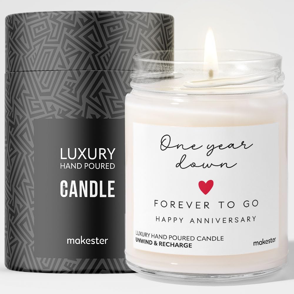 1st Anniversary Candle Gifts for Couple - Luxury Soy Wax Candle - Vanilla, Jasmine, Sugared Almond - Makester