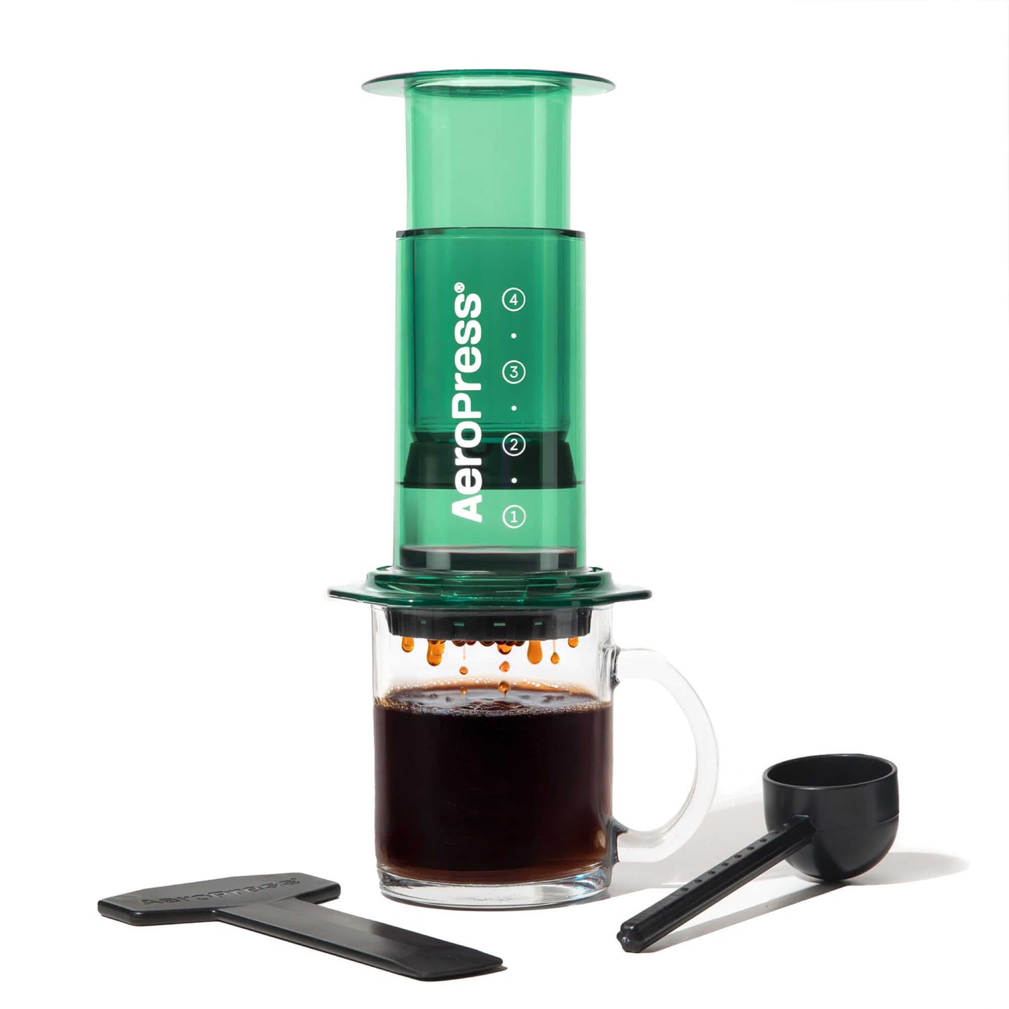 AeroPress Clear Green Coffee Press - All-in-One French Press, Pour-Over & Espresso Style Manual Brewer, 2 Min Brew for Less Bitterness, More Flavor, Small Portable Coffee Maker, Travel & Camping Image