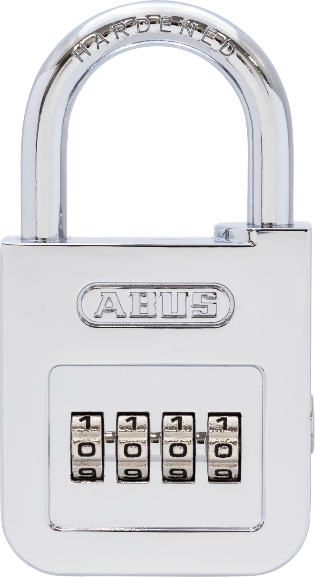 ABUS Combination Lock 160/50-4 Digit Code Padlock in high-Gloss Chrome Look - with Individually Adjustable Combination Code - ABUS Security Level 6 - Silver