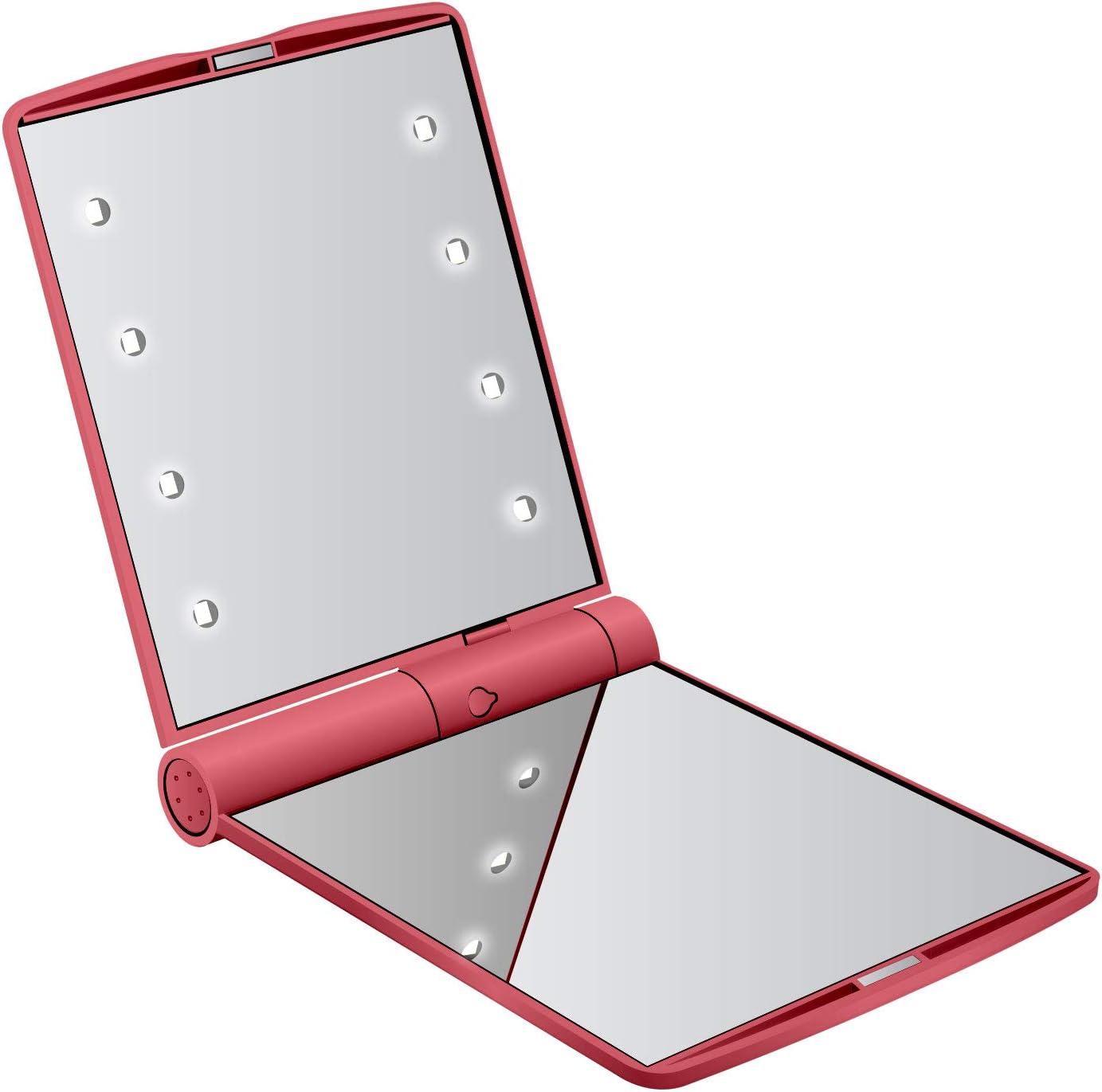 Travel Mirror with 8 Led Lights, Side Button LED Lighted Makeup Compact Mirror Single Magnification (Pink)