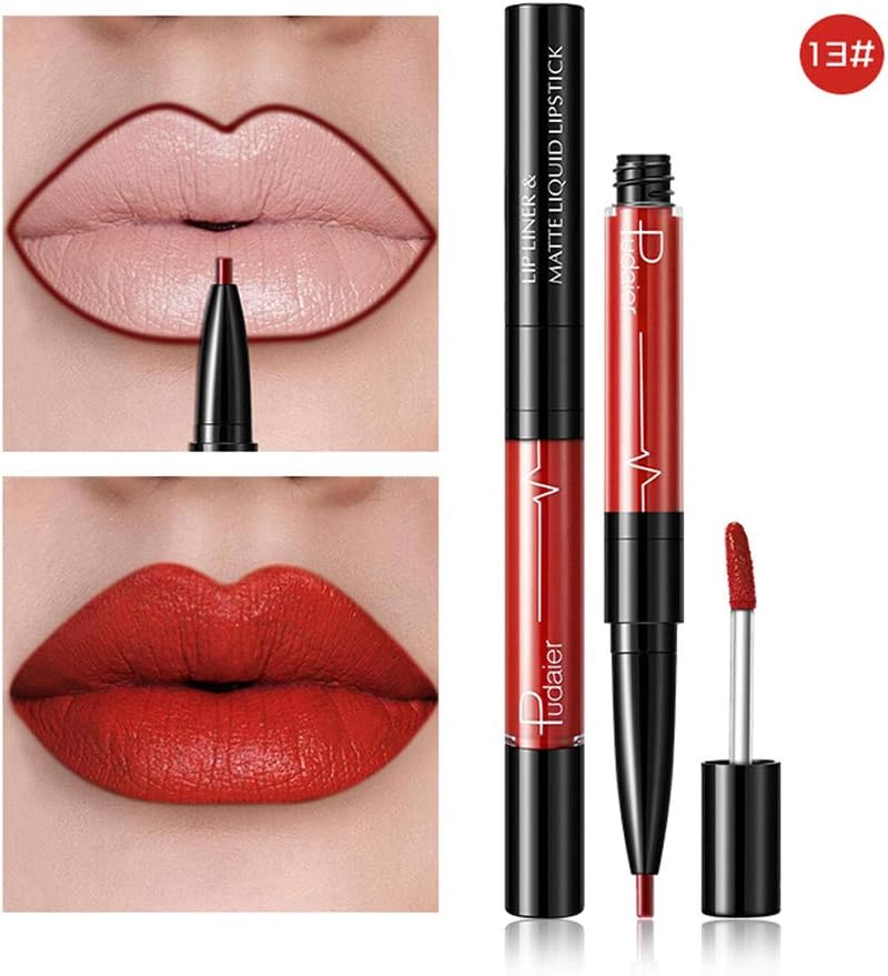 Flurries 2 in 1 Double-end Lipstick Lipliner - Liquid Lipstick Lip Liner Pencil Gloss for Women Girls - Waterproof Long Lasting Durable Moisturizing Beauty Make-up Cosmetics - 2 Kinds 32 Colors
